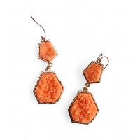 Coral Geometric Druzy Stone Earrings